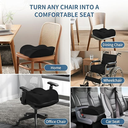 Donut Pillow with Lengthened Center Hole Suspends Tailbone & Sensitive Area, Relieves Pressure for Hemorrhoid and Coccyx Pain, Ergonomic Office & Car Seat Cushion for Prolonged Sitting