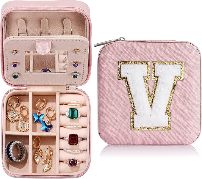 Parima Pink 'W' Initial Jewelry Box - Travel Case for Women & Girls