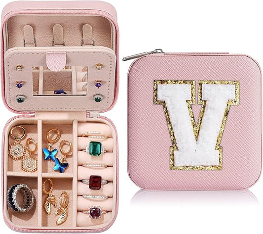 Parima Pink 'W' Initial Jewelry Box - Travel Case for Women & Girls