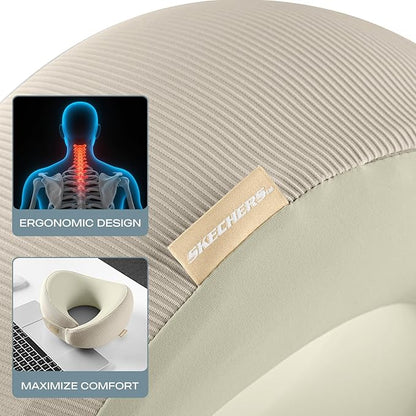 Skechers Men's Memory Foam Neck Pillow, Comfortable & Breathable Travel Pillow, Neck Pillow Airplane for Travel, Car Rides, Home, and Office Use, Ergonomic Design for Men and Women,Beige