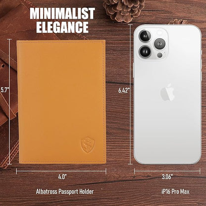 STAR VISTA Albatross Leather Travel Passport Holder, Minimalist Design, Calfskin Leather Case for Women and Men - Slim Passport Wallet, Bifold, RFID Blocking, Honey