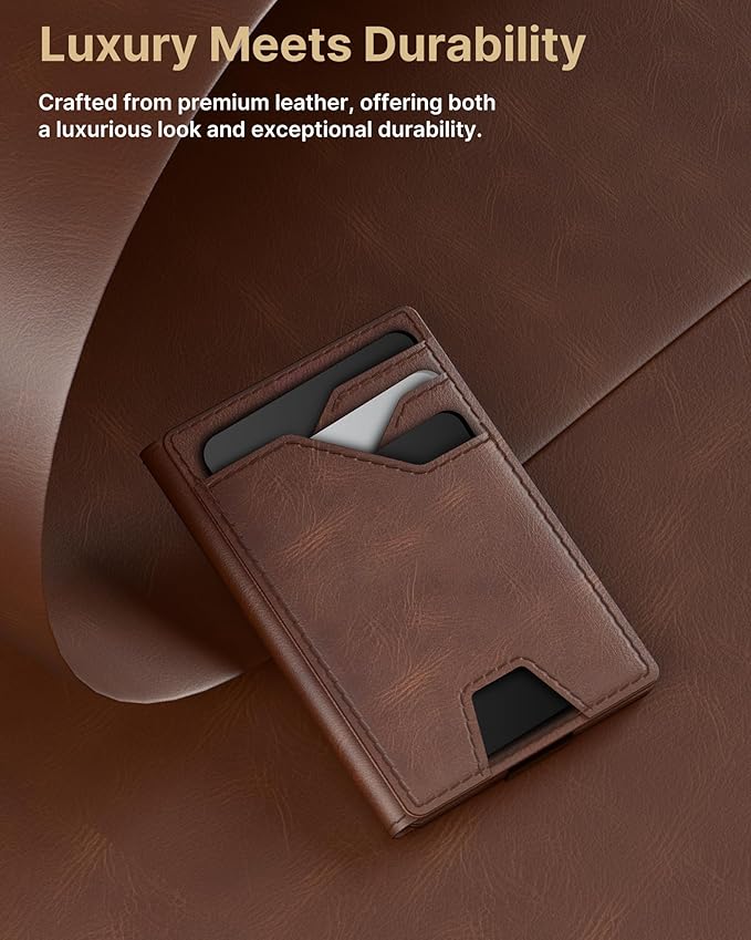 typecase Leather Wallet for Men Card Holder: Premium Genuine Leather, RFID Blocking, Slim, Minimalist, Front Pocket - 15 Cards Capacity | ID Window | Money Clip (Brown)