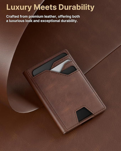 typecase Leather Wallet for Men Card Holder: Premium Genuine Leather, RFID Blocking, Slim, Minimalist, Front Pocket - 15 Cards Capacity | ID Window | Money Clip (Brown)
