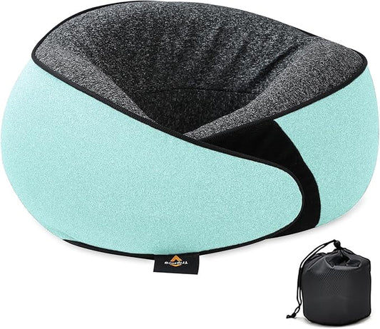 Travel Neck Pillow | Memory Foam Neck Pillow, New Portable U-Shaped Pillow with Neck Support, Washable Cover, Compact for Plane, Office, Bus, Train, Sofa, Nap–Includes Storage Bag - Cyan