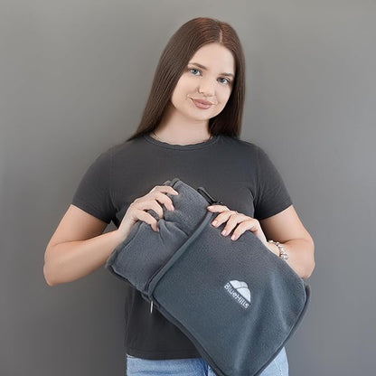 BlueHills Premium Soft Travel Blanket Pillow Airplane Flight Blanket Throw Bag Pillowcase Compact Large 2 in 1 Combo Warm Traveling Plane Essentials Portable Gifts Lightweight Grey Gray T007