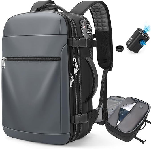 Vacuum Backpack Travel 60L Expandable Vacuum Seal Compression Travel Backpack with Pump, TSA, Waterproof Oxford,17" Laptop Compartment,Carry On Backpack for Men & Women,Business,Flight Travel (Gray)