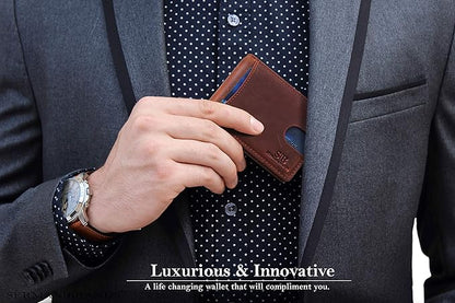 SERMAN BRANDS RFID Blocking Slim Bifold Genuine Leather Minimalist Front Pocket Wallets for Men with Money Clip Thin Mens