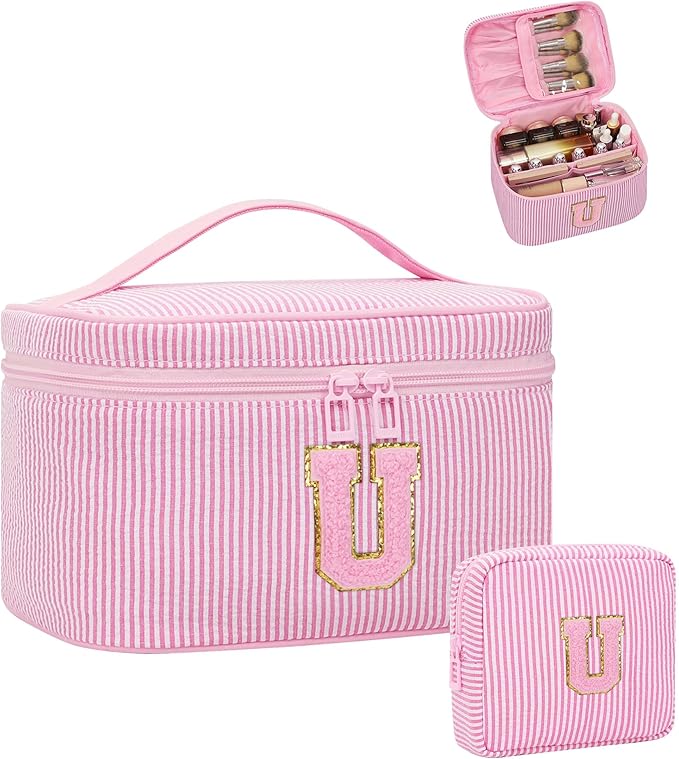 Period Bag Sanitary Napkin Storage Bag|Tampon Pouch Portable Feminine Care First Period Kit for Teen Girls Women Gift for Her Monogram Initial Cute Toiletry Bag,2PCS,Pink U