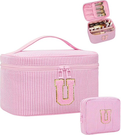 Period Bag Sanitary Napkin Storage Bag|Tampon Pouch Portable Feminine Care First Period Kit for Teen Girls Women Gift for Her Monogram Initial Cute Toiletry Bag,2PCS,Pink U