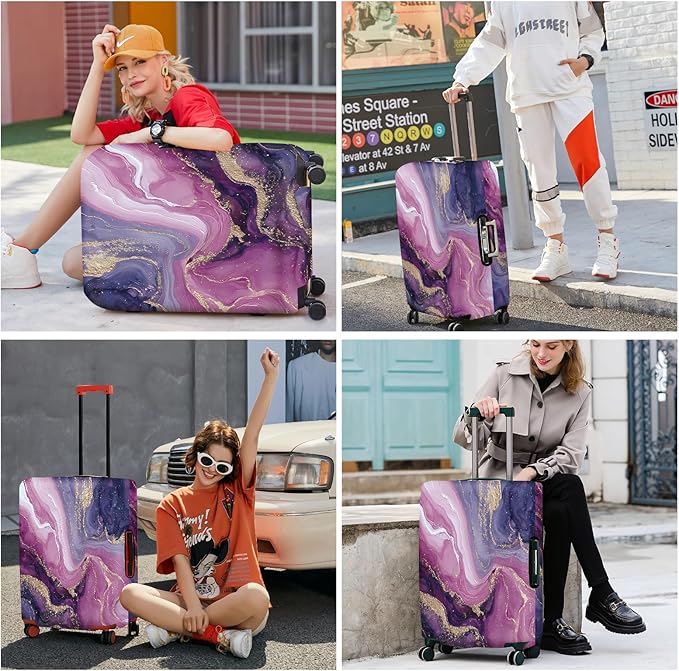 ANNA QUEEN Purple Marble Luggage Cover, Elegant Abstract Art Suitcase Protector, Stretchable Washable Travel Sleeve for 32-34 Inch Luggage