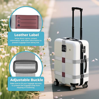 Luggage Straps with TSA Lock, Adjustable Heavy Duty Grey Luggage Straps for Suitcase with Reinforced Buckles, Cross Luggage Strap TSA Approved Combination Locks with Name Tags for Travel & Trip
