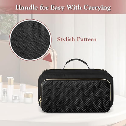 Fasrom Travel Makeup Bag for Women, Large Capacity Cosmetic & Toiletry Organizer Case, Make Up Storage Bags with Handle, Portable Pouch for Travel Essentials, Black (Empty Bag Only)