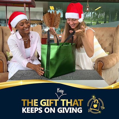 Nush Nush Large Green Gift Bags Bulk – Set of 60 Shiny Reusable Green Gift Bags With Handles - Perfect Goodie Bag for Christmas Gifts, Birthday Party Favor s, Holiday, Parties and Events – 13Wx5Dx11H