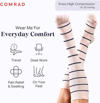Comrad Nylon Knee High Socks - 15-20mmHg Graduated Compression Socks - Soft & Breathable Support Unisex Socks