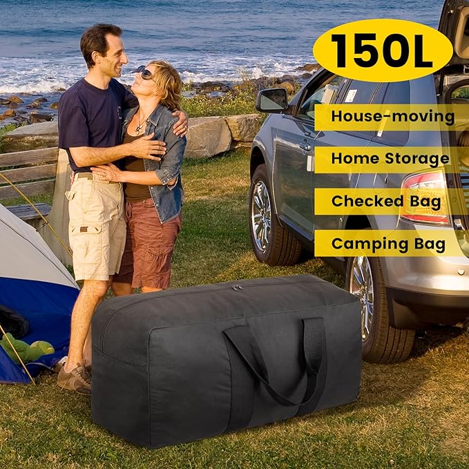 Vorspack Extra Large Duffle Bag for Travel - 150L Duffel Bag for Men Gear Bag for Storage Foldable Weekender Bag for Overnight Camping - Black