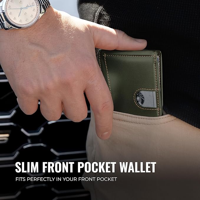 Kingly Cash Clip Slim Leather Wallet for Men with RFID Blocking & Money Clip - Minimalist Front Pocket Bifold Wallet Holds 12 Cards - Secure Card Holder with Easy Access Pull Tab
