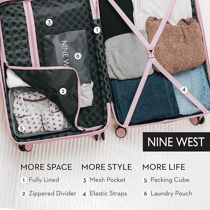 Nine West Suvi 32 Inch Expandable Luggage for Extended Trips & Cruises, Large Hardshell Suitcase with 360° Spinner Wheels, Lightweight Rolling Travel Case Muted Lilac