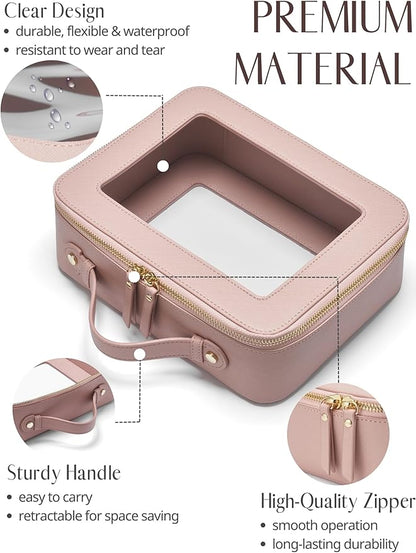 Popvibe Clear Makeup Bag Travel Cosmetic Case Transparent Toiletry Bag with Zipper, Portable Make Up Organizer Traveling Compact Car Bag for Essentials