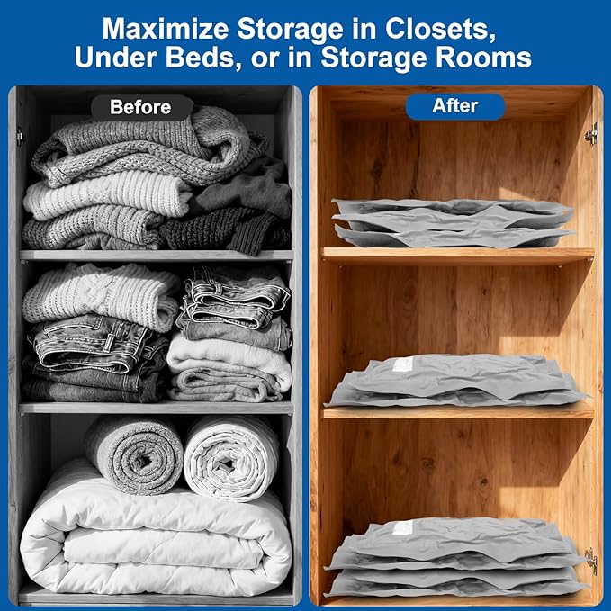 Vacuum Seal Bags For Clothing Travel with Rechargeable Air Pump, Travel Vacuum Bags With Pump, Space Saver Vacuum Storage Bags For Luggage, Reusable Vacuum Storage Bags (2 Bags + Pump)