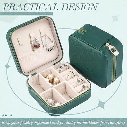 Yinkin 12 Pcs Mini Travel Jewelry Case Bridesmaid Proposal Gift Boxes, Small PU Leather Earring Organizer, Bulk Travel Accessories Portable Jewelry Holder(Green)