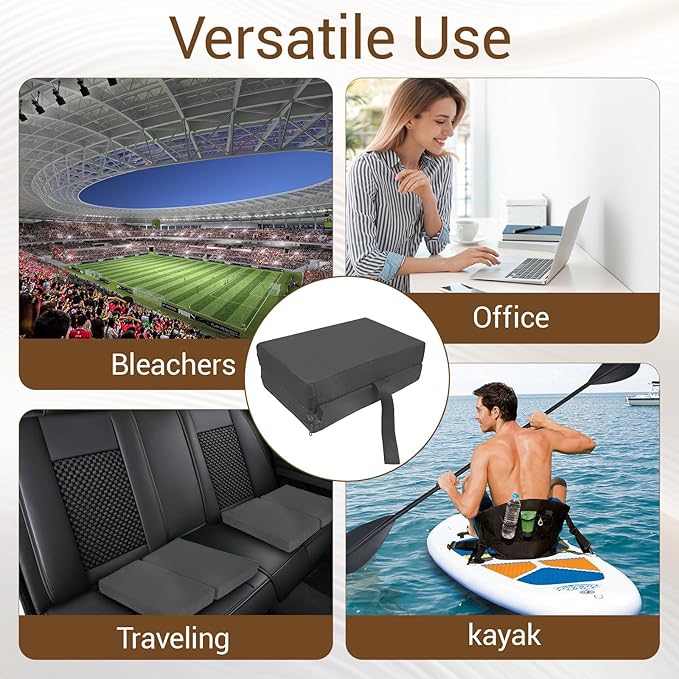 Airplane Seat Cushions 2 Pack, Stadium Seat Cushion, Travel Seat Cushion 16.8 * 13 * 2 inches with Handle, Foldable & Portable for Travel and Outdoor Use (Black)