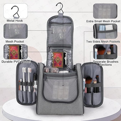 Hanging Toiletry bag & Makeup Bag for Travel, Water-Resistant Organizer Toiletries Bag with Separate Compartments, Travel Essentials Kit (Gray)