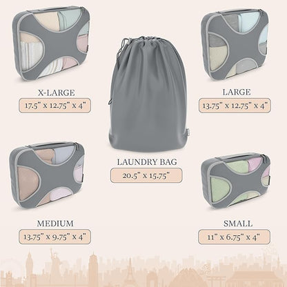 Shacke Premium 5 Packing Cubes Set - Lightweight Mesh Travel Luggage Organizers with Laundry Bag, 5-Piece Suitcase Storage System (Charcoal Gray)