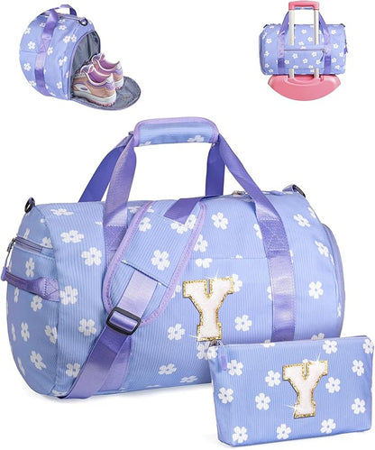 Gift for Sporty Cheerleader Girl, Girls Gym Bag, Kids Personalized Dance Bags with Shoe Compartment, Customized Travel Tote with Toiletry Bag, Party Favors for Teenager (Letter Y)