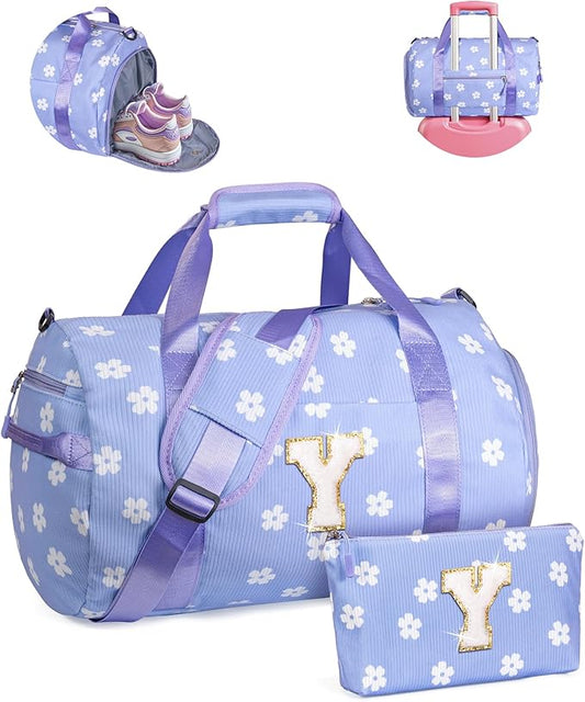 Gift for Sporty Cheerleader Girl, Girls Gym Bag, Kids Personalized Dance Bags with Shoe Compartment, Customized Travel Tote with Toiletry Bag, Party Favors for Teenager (Letter Y)