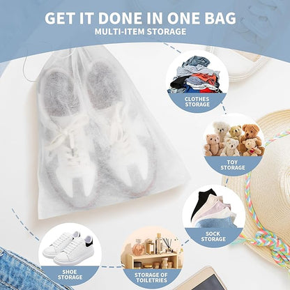 200 Pcs Dust Proof Shoe Bag, Non Woven Shoe Storage Bags for Men and Women, Drawstring White Shoes Pouch Storage for Travel (12.8 x 18.9 Inch)