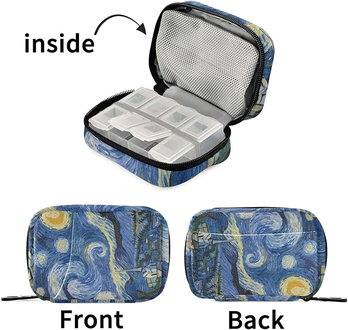 Pill Organizer Box Case Weekly Travel Pill Container Cute Pill Holder 7Day Vitamin Organizer Pill Dispenser Sorter Planner Storage Small Compact Blue Starry Sky21