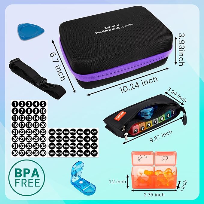 Monthly Pill Organizer, Medicine Organizer Box with Portable Hard Shell and Pill Cutter, 31 Day Pill Holder with Weekly Pill Bag (Purple, 2 Times a Day)