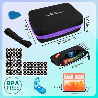 Monthly Pill Organizer, Medicine Organizer Box with Portable Hard Shell and Pill Cutter, 31 Day Pill Holder with Weekly Pill Bag (Purple, 2 Times a Day)