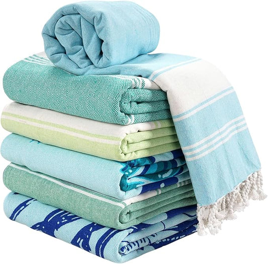 LANE LINEN Turkish Beach Towels Set of 6, Oversized Beach Towel, Lightweight Beach Essentials for Women, Large Pool Towel, Absorbent & Quick Dry, Sand Free Beach Towel, 39"x71" - Tropical Breeze