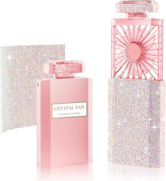 LIGHTDESIRE DIY Bling Crystal Rhinestones Handheld Fan, Mini Personal Cooler, Cooling Small Fans Rechargeable 3 Speeds Mode with Crystal Rhinestones Sticker Sheet(Pink Fan with DIY Diamon)- V1