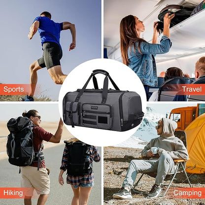 WITZMAN Travel Duffel Bags for Men Large Carry On Weekender Overnight Bag 3 in 1 Backpack with Shoe Compartment （B693 Silvery Grey)