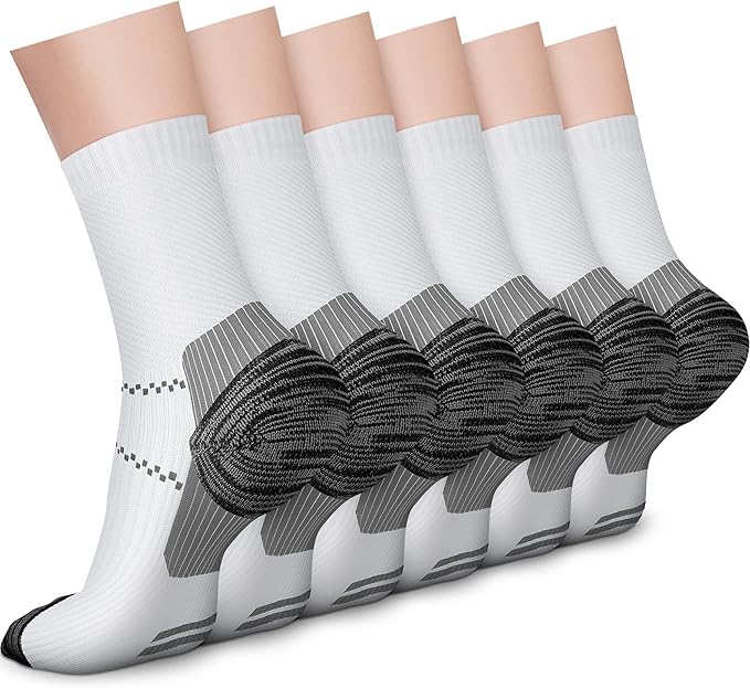 CHARMKING 6 Pairs Crew Compression Socks for Women & Men Circulation 15-20 mmHg is Best for All Day Wear Running Nurse
