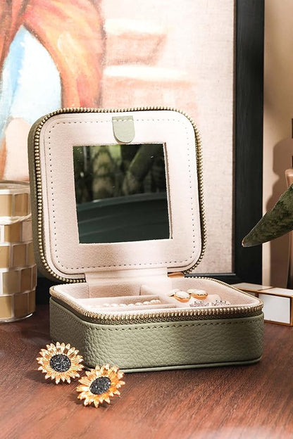 S.Leaf Travel Jewelry Organizer Boxes for Women Small Portable Necklace Earrings Bracelet Rings Travel Case Best Friend Birthday Gifts for Women Trendy (01_Lychee_Sage_Green)