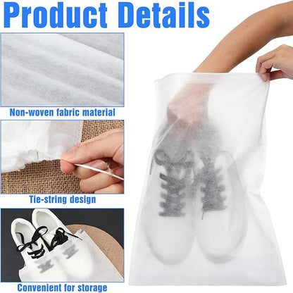 200pcs Dust Proof Shoes Bag Travel Shoe Bags, Non Woven Fabric Handbag Dust Bag, Drawstring Shoe Covers Shoe Bags for Storage Travel Breathable Pouch Portable Storage Organizer (11.81 x 15.75 Inch)