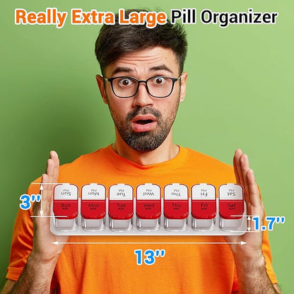 Daviky Extra Large Pill Organizer 2 Times a Day, Am Pm Pill Organizer 7 Day, Pill Box 7 Day to Hold Daily Medicine Vitamin and Supplements for Elders, Arthrtic Patients and Kids (Red)
