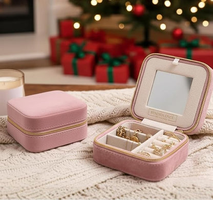 Benevolence LA Plush Velvet Jewelry Box | Travel Jewelry Case Organizer with Mirror | Featured in Oprah's Favorite Things | Best Gifts For Daughter, Girlfriend, Mom | Gifts For Her - Dusty Pink