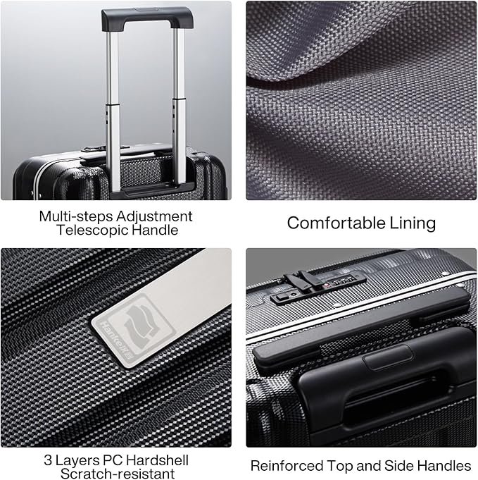 Hanke 20 Inch Carry On Luggage Hard Shell Suitcases with Wheels Luggage Suitcase Travel Luggage for Women Men Rolling Luggage Bags for Business Trip Weekender-Black
