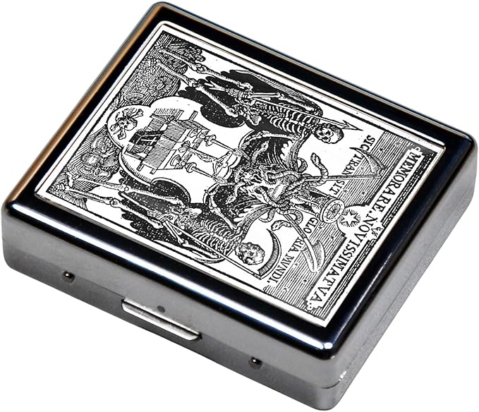 7 Days Chromed Shiny Silver Pill Organizer with Mirror Inside Has 8 Separate Compartments Rectangle,Versatile Storage for Medication - Ideal Travel Accessory (Two Skeletons)