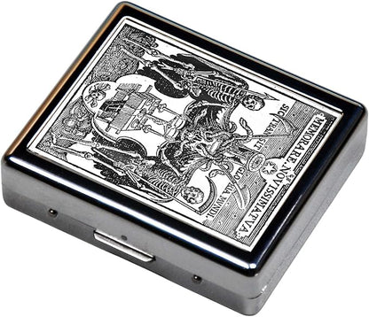 7 Days Chromed Shiny Silver Pill Organizer with Mirror Inside Has 8 Separate Compartments Rectangle,Versatile Storage for Medication - Ideal Travel Accessory (Two Skeletons)