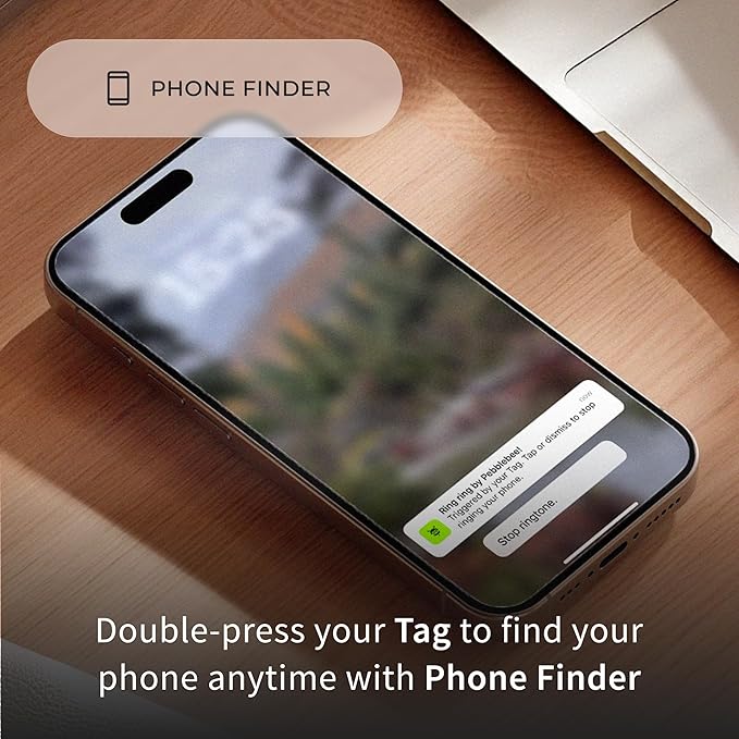 Pebblebee Tag Universal - Rechargeable Mini Item Tracker | Alternative to Air Tag & Android | 8-Month Battery Life | Works with Both Android & iOS Find My App | LED & Sound Alerts