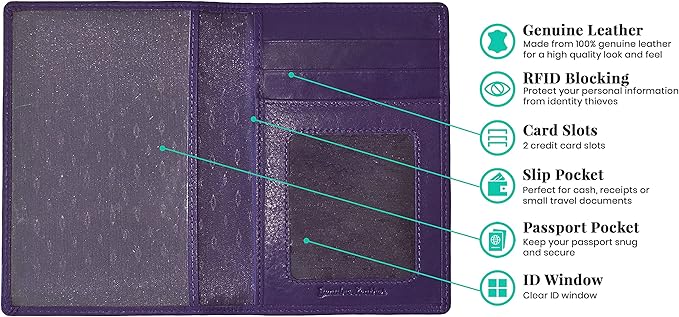 Personalized Monogrammed Dark Purple Leather RFID Passport Wallet