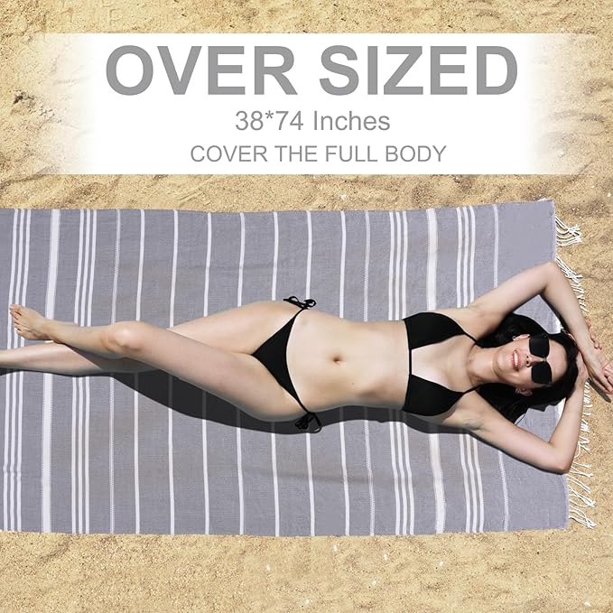 Genovega 6 Packs Oversized Turkish Beach Bath Towel Set Bulk 74"x38" Extra Large Sand Free Quick Dry Swim Camping Pool Clearance Towels Travel Blanket Adult Essentials Multi Stripe