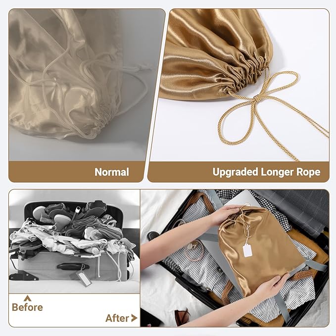 Ewen 7 Pack Satin Drawstring Bags Dustproof, 11.8x15.7in Small Dustbags for Handbags Shoes Storage with Blank Tags, Travel Essentials Packing Bag Purse Organizers for Closet Home Jewelry Organization