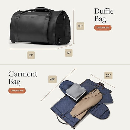Wool & Oak - NOVA Large Duffle Bag with Wheels - Carry On Garment Duffle Bags for Travel, Overnight, Hospital, Travel Bags with Shoe Compartment, Tech Pocket - Gifts for Men (Leather, Jet Black)