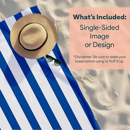 Ships Next Day - Personalized Beach Towel for Kids & Adults - Printed in USA - Custom Towels with Picture and Text - Quick Dry Pool Towels - Cotton/Poly Blend - 30" x 60" - Cabana Stripes